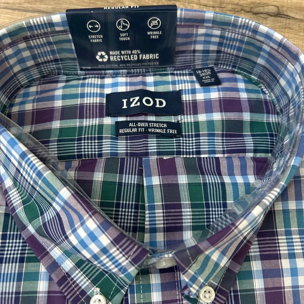 NWT Men’s IZOD Blue, Purple Button Down Stretch Long Sleeve Shirt - Size XXL - Picture 5 of 11